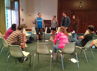 One of the student groups tells the story of the evil cat.