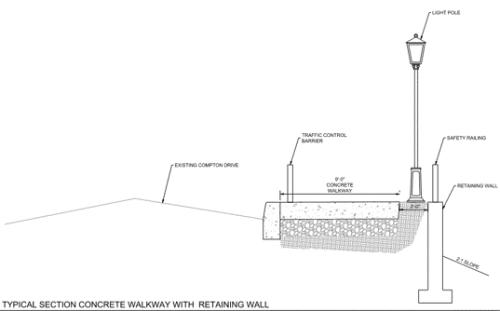 Typical section of concrete walkway at Compton Drive
