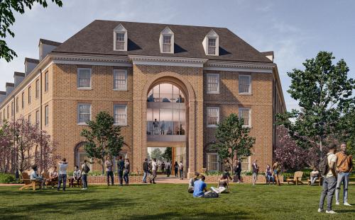 Exterior rendering of Jamestown East's corner portal