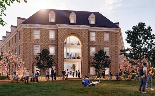 Exterior rendering of Jamestown East's corner portal