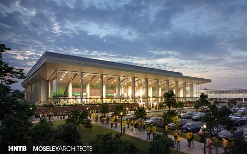 Exterior rendering of Kaplan Arena addition