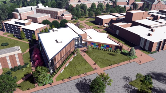 Muscarelle museum addition aerial perspective
