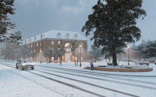 Winter rendering of Jamestown East portal from Jamestown Road