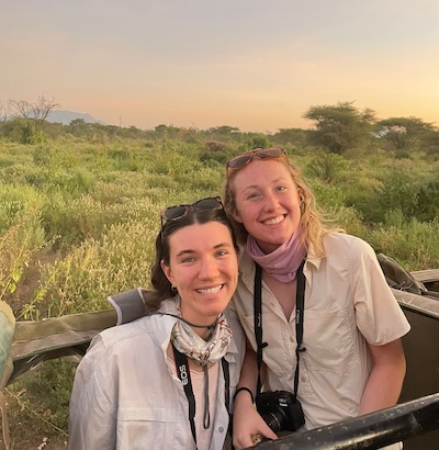 Jana Smith-Perry  and Corinne Boyd on an evening drive exploring the South Rift ecosystem. PHOTO: Erica Garroutte