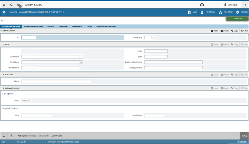 The SPAIDEN form in its new Banner 9 layout.