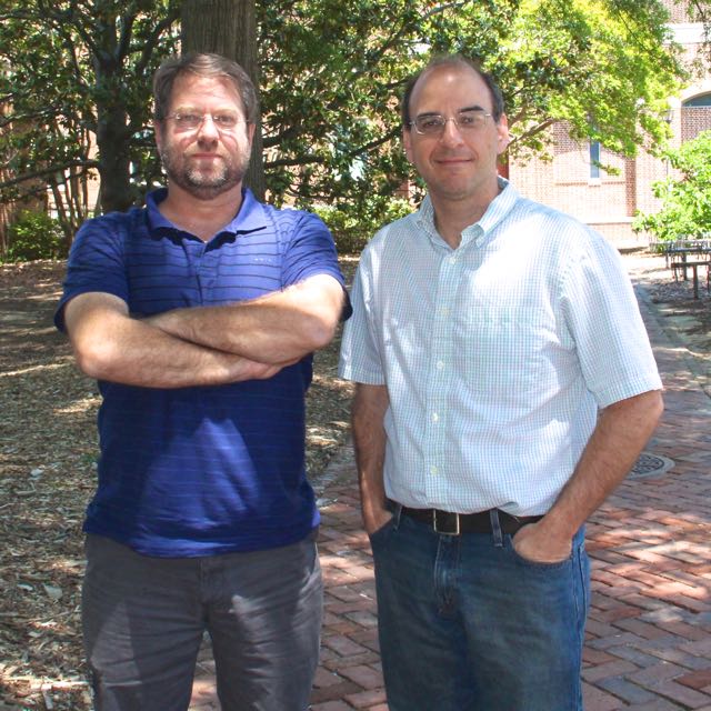 Pablo Yañez (left) and Michael Blum (right) help faculty navigate available technology resources for the COLL 100 curriculum.
