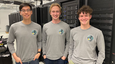 Jason Lin, John Hennin and Elias Wolman in the server room