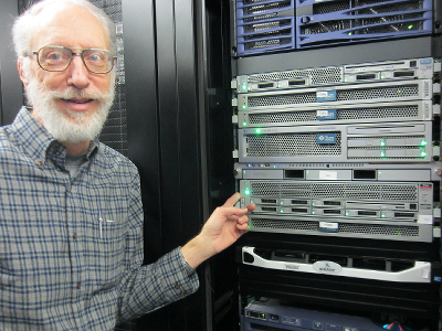 Dan Ewart takes us in to the computer room and shows us some of the equipment he maintains.  This particular machine runs Blackboard.