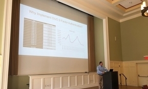 Director of Infrastructure Services Pete Kellogg gives a presentation on the Duo two-factor authentication service.