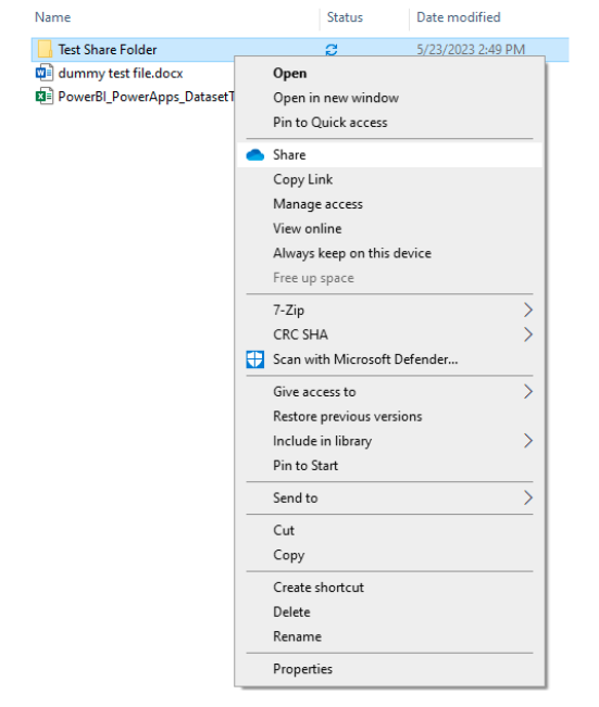 Sharing from OneDrive