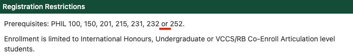 Prerequisite Restriction (or)