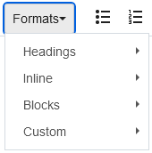 Formats menu