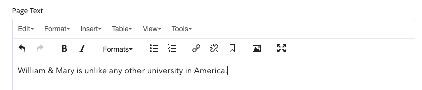 Sample view of the WYSIWYG editor