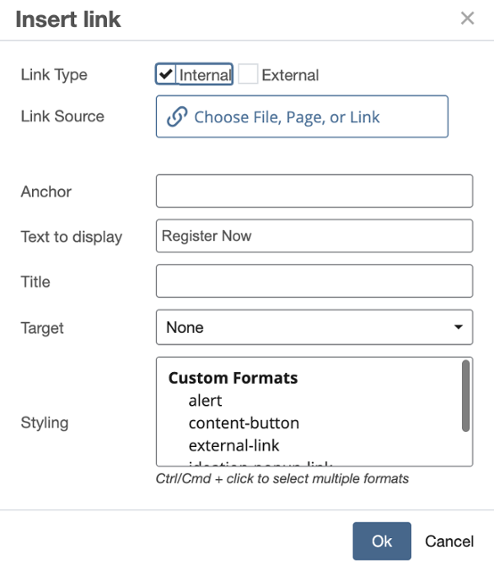 Insert link dialog