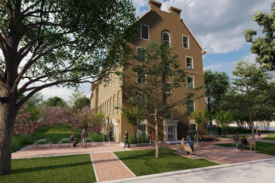 Old Dominion Hall retains its distinctive shape after renovations and upgrades. (Courtesy of VMDO Architects)