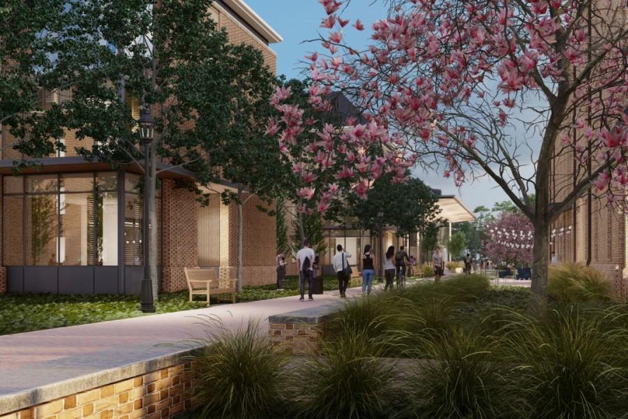 The West Woods Village walking path is shown on a rendering. (Courtesy of VMDO Architects)